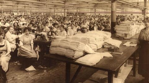 Archive image of staff at the Double Two factory in Wakefield