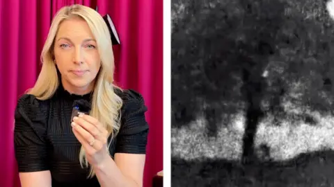 A composite image of Emma Vardy and the Sycamore Gap