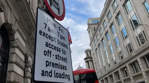 Street sign showing restrictions at Bank junction 