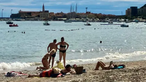 BBC Beach in Budva with views of the Old Town and Citadel