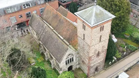 Colchester City Council An aerial view of Holy Trinity Church, showing the 11th Century tower.