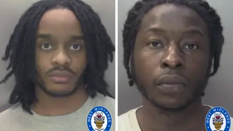West Midlands Police A police mugshot of Derrick Da Silva and Elie Mey (right). Both are in grey t-shirts and in front a neutral grey wall