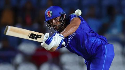 Afghanistan's Gulbadin Naib batting against Papua New Guinea in the 2024 T20 World Cup
