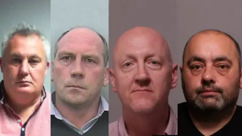 Four men are seen in mugshots provided by Devon and Cornwall Police. They are defendants Heyward, Baker, Paterson and King. 