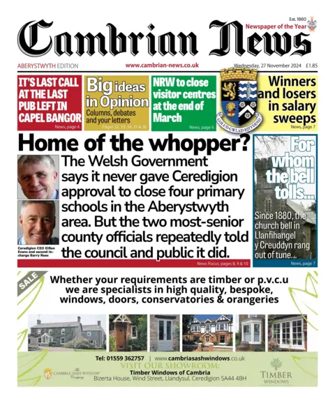 Cambrian News Front page of the Cambrian News