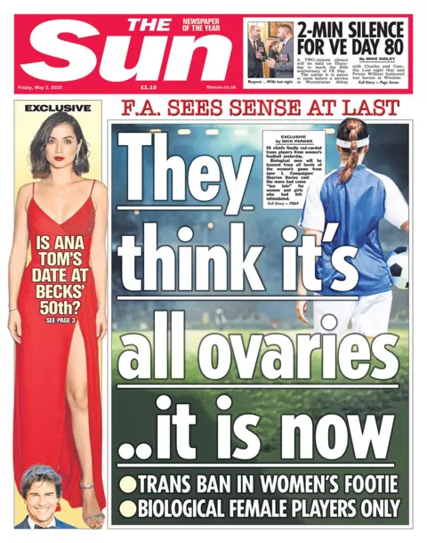 The headline on the front page of The Sun reads "they think it's all ovaries... it is now."