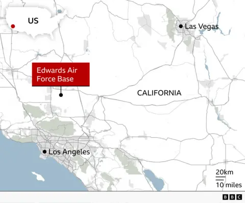 Photograph showing smoke from the B-52 crash at Edwards Air Force Base