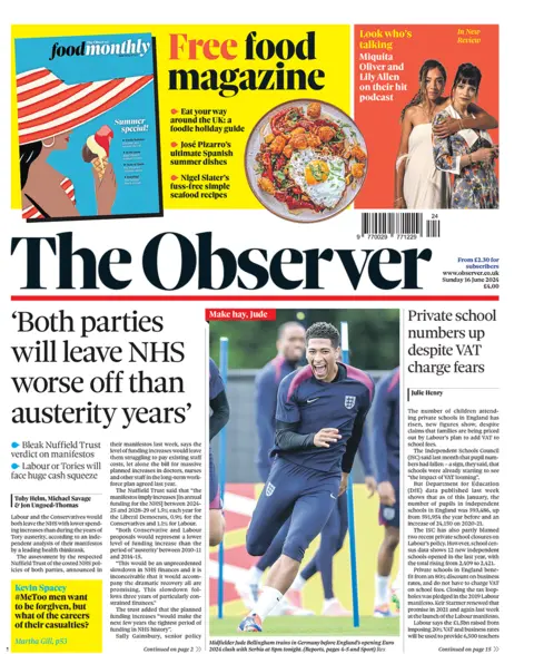 The headline on the front page of the Observer read: "Both parties will leave the NHS worse off than the austerity years"