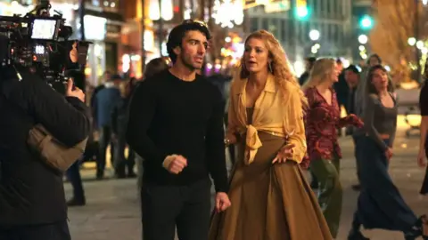 Getty Images Blake Lively and Justin Baldoni on set of It Ends With Us