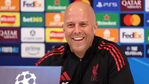 Arne Slot pictured during a news conference