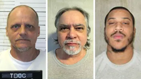 Three mug shots of the men sentenced to death