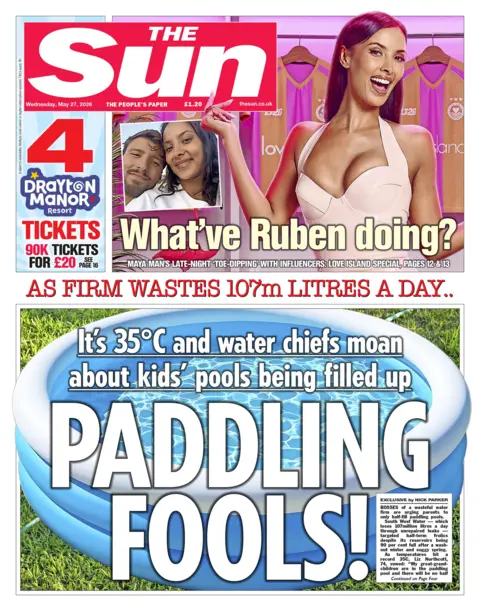 "Paddling fools" reads the headline on the front page of the Sun.