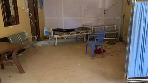 Mohieldin Mokhtar A hospital bed and screen in the corridor after the attack