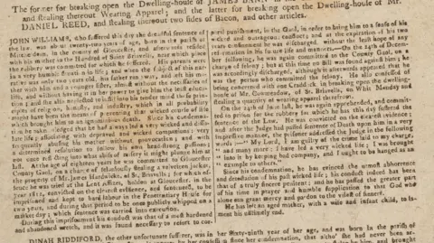 Chorley's Auctioneers An aging yellowed document detailing the life, family, crime and death of John Williams and Dinah Riddiford.