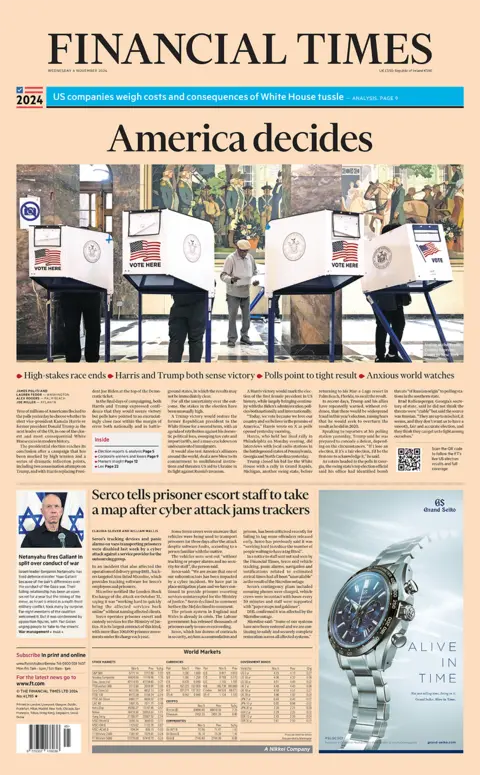 The headline on the front page of the Financial Times reads: 