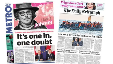 The front pages of Metro and the Daily Telegraph.