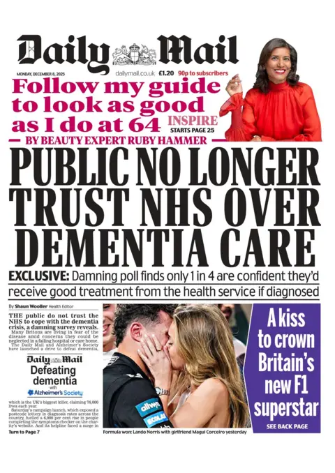 "Public no longer trust NHS over dementia care," reads the headline on the front page of the Daily Mail.