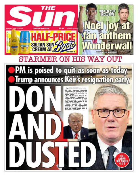 The Sun's front page headline reads 'Don and dusted'