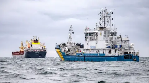 Getty Images Swedish Coast Guard vessel and vessel Vezhen are anchored outside Karlskrona, Sweden for examination by Swedish authorities.