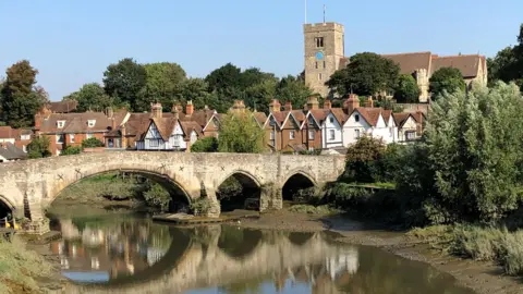 A view of the bridge over Aylesford in the sunshine.