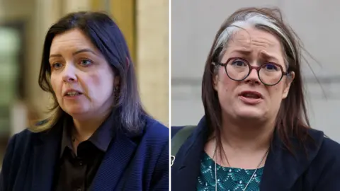 PA Media A composite image of two woman. One has shoulder length brown hair, the other has long brown hair with grey stripes at the front. Both are talking during the picture.