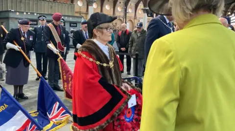 Louise Fewster/BBC The Royal British Legion organized a rally at York railway station 