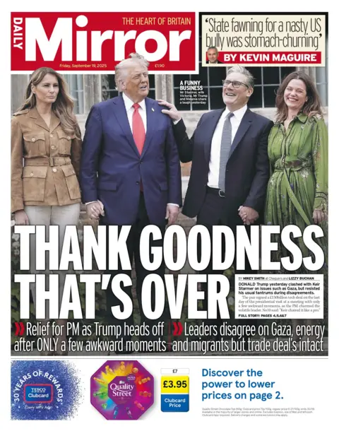 "Thank goodness that's over" reads the headline on the front page of the Daily Mirror.