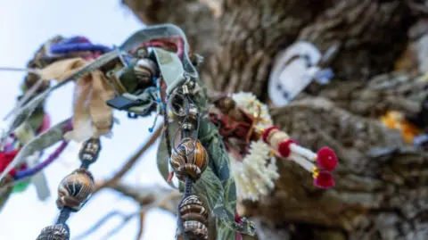 Getty Images Offerings on an ancient oak tree in the Malvern Hills. There are colourful beads, tassels and ribbions.