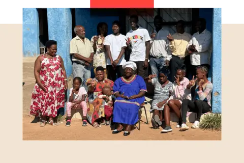 Cynthia Mthebe with her children and grandchildren