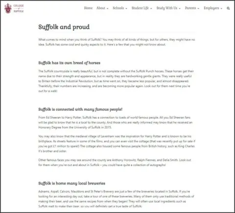 Suffolk Trading Standards Description included on fake university website