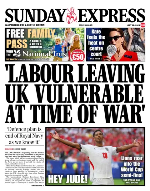 'Labour leaving UK vulnerable at time of war' is the headline of the Sunday Express.
