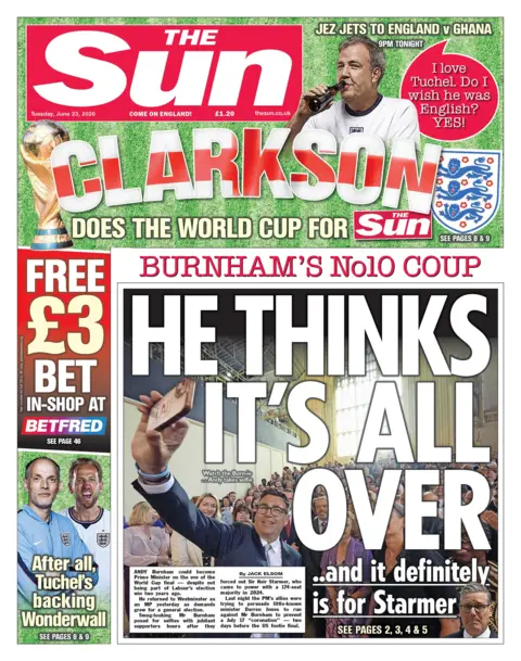"He think it's all over," reads the headline on the front page of the Sun.