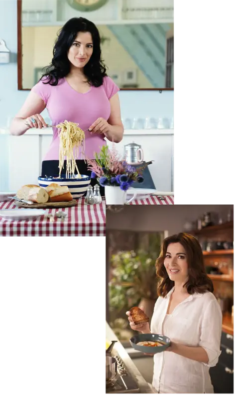 Chef Nigella Lawson poses for a portrait on June 1, 2005 (Getty Images) and for a promotional photo for her series Nigella: At My Table in 2022