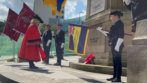 Adam Laver/BBC Wreath at Bradford War Memorial