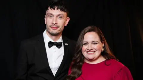 Richard Gadd and Jessica Gunning pose backstage during the 2024 BAFTA Television Awards with P&O Cruises at The Royal Festival Hall on May 12, 2024 in London, England