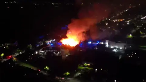 Pacemaker An aerial view of the large fire at the church in Greenisland