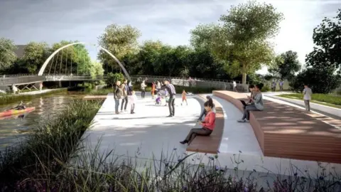 Erewash Borough Council Artist's impression of a new steel footbridge over a canal
