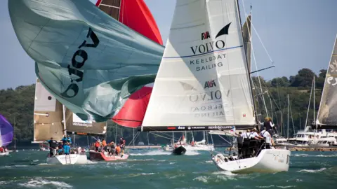 Getty Images Yachts taking part in Cowes Week with strong winds and sunshine