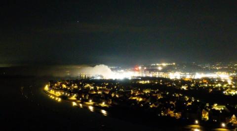 A picture of the smoke coming from Chatham Docks