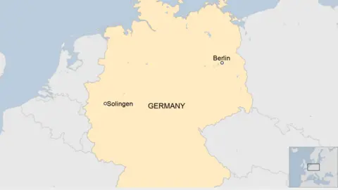 Map of Germany with Solingen and Berlin