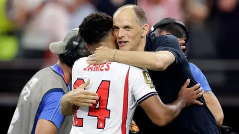 Thomas Tuchel and Reece James after England game.