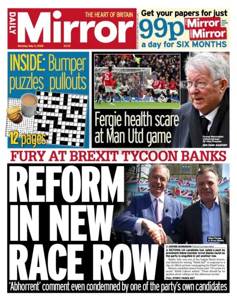 The headline on the front page of the Daily Express reads: "Reform in new race row."