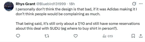 X/Twitter Rhys Grant posted on X: I personally don't think the design is that bad, if it was Adidas making it I don't think people would be complaining as much. That being said, it's still only about a 7/10 and still have some reservations about this deal with SUDU (e.g where to buy shirt in person?).