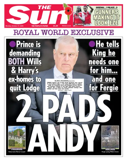 "Two pads Andy" reads the headline on the front page of The Sun.
