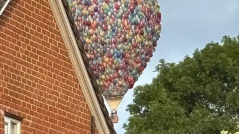 Mel The Disney 'Up' style balloon was pictured peering through houses