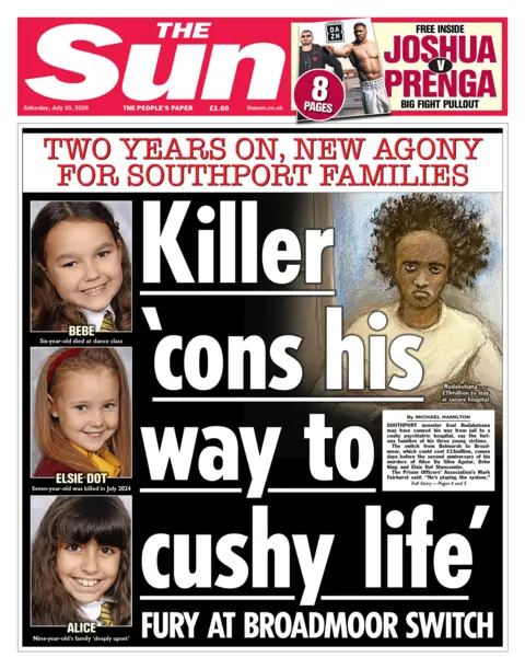 The headline on the front page of the Sun reads: "Killer cons his way to cushy life." 