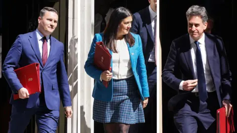 A composite image of Wes Streeting, Lisa Nandy and Ed Miliband leaving Downing Street on 12 May 2026