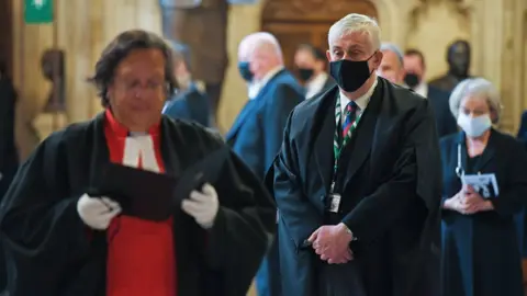 UK Parliament/Jessica Taylor Sir Lindsay Hoyle listened to the commemorations taking place