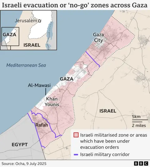 Map showing evacuation areas in Gaza