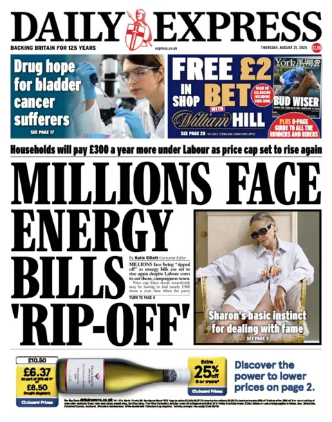 "Millions face energy bills 'rip-off'," reads the headline on the front page of the Daily Express.